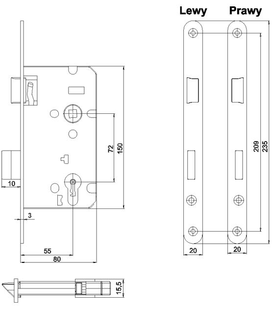Image: Zamek wpuszczany 72/55 Z7A rysunek