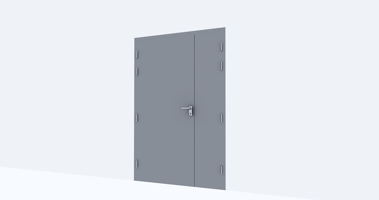 Image: One‑and‑half‑leaf steel fire escape doorset with panic bar