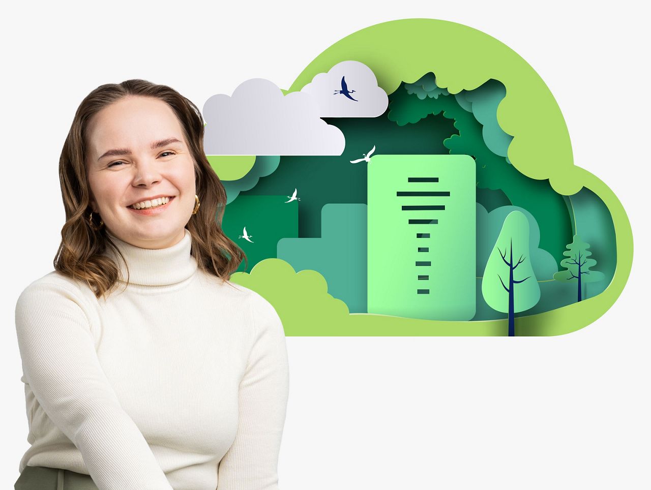 A woman smiling for sustainable future