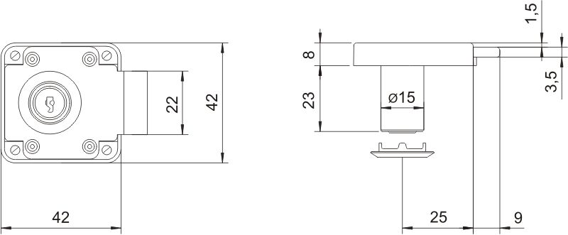 Zamek meblowy ZMB4 rysunek