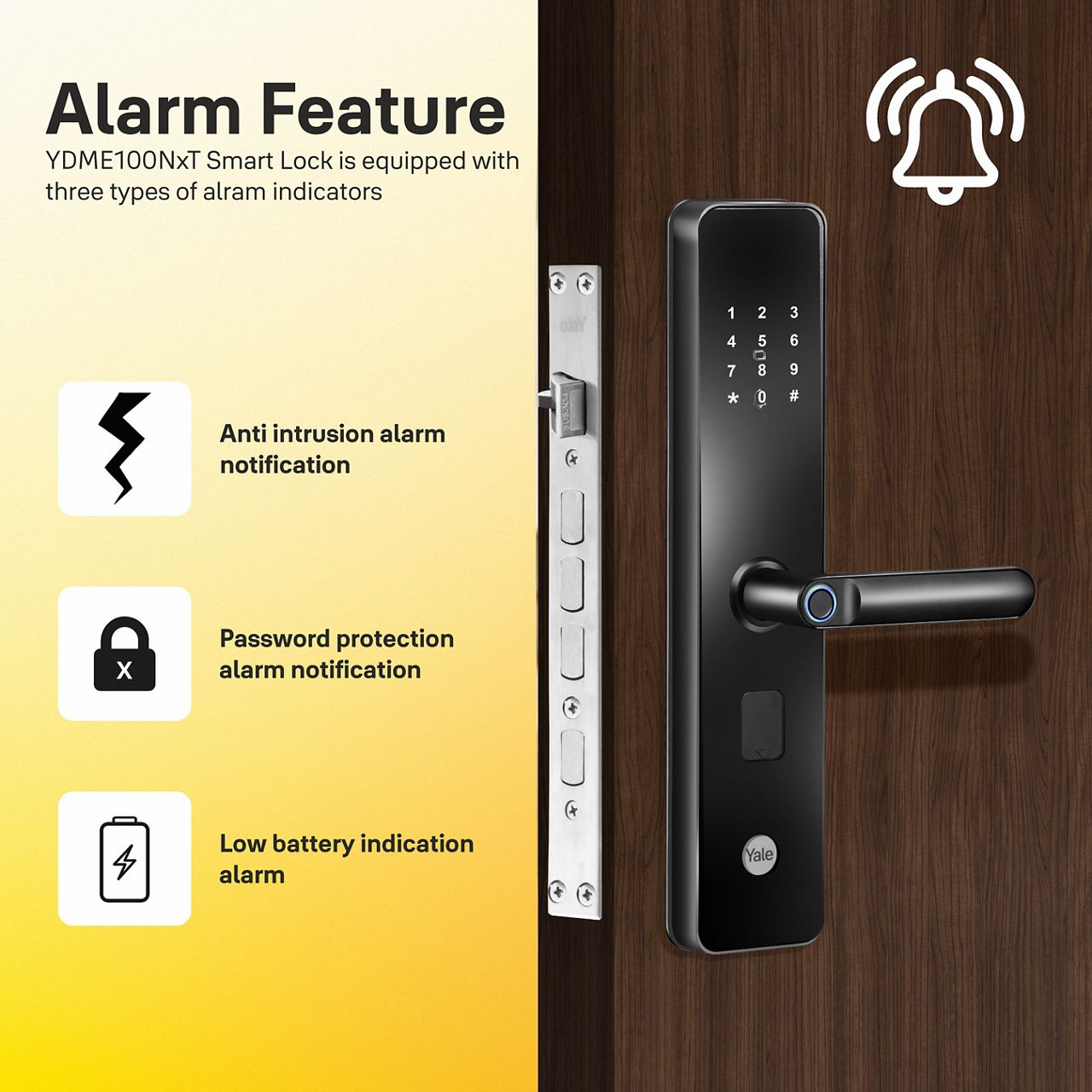 The Yale YDME100 NxT Smart Lock is a smart and extremely convenient solution for your home. You can have all the various access option to enter your home either via our new biometric Fingerprint scan, personalized PIN code or easy to carry RFID Card or em