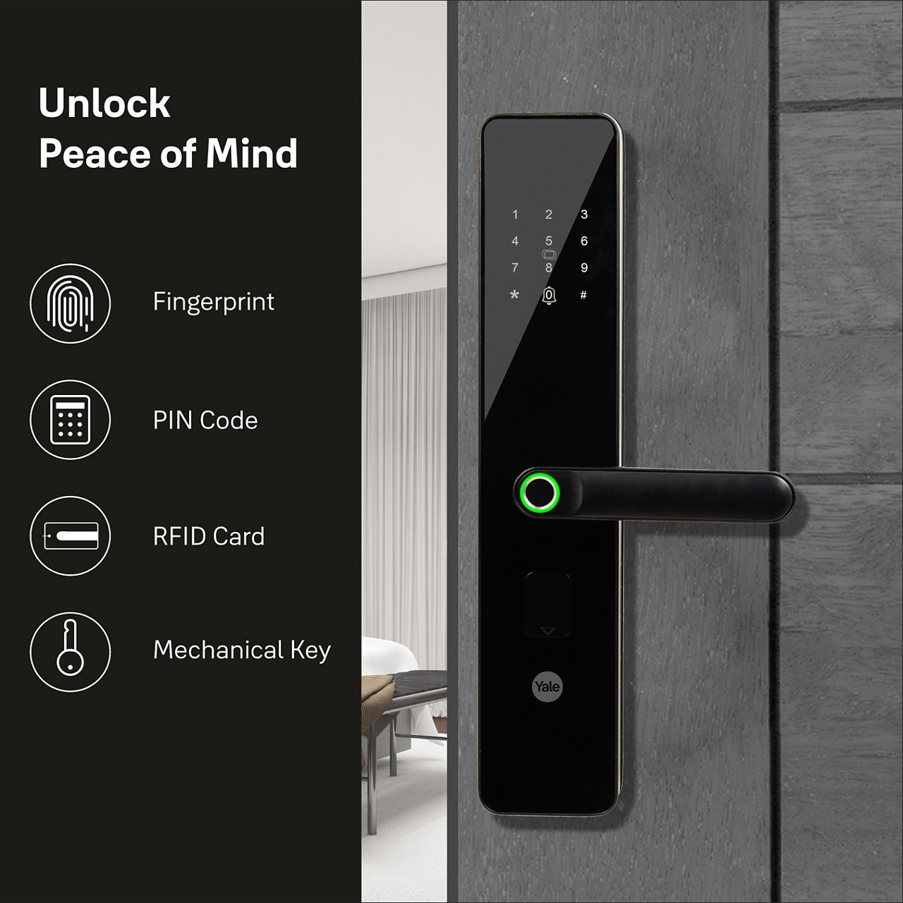 The Yale YDME100 NxT Smart Lock is a smart and extremely convenient solution for your home. You can have all the various access option to enter your home either via our new biometric Fingerprint scan, personalized PIN code or easy to carry RFID Card or em
