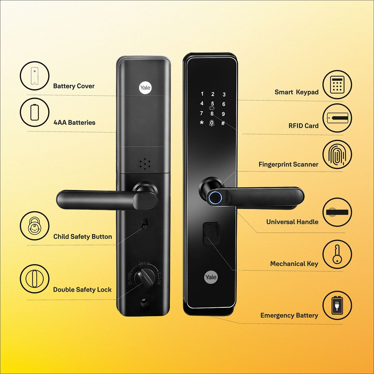 The Yale YDME100 NxT Smart Lock is a smart and extremely convenient solution for your home. You can have all the various access option to enter your home either via our new biometric Fingerprint scan, personalized PIN code or easy to carry RFID Card or em