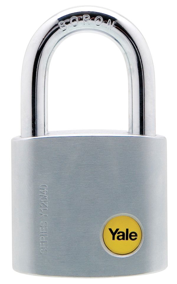 Image: 3e277-yale-y12040125-outdoor-boron-shackle-brass-satin-padlock