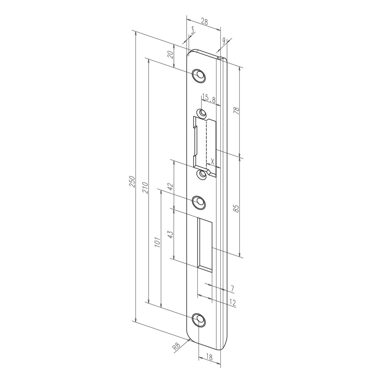 Frontale 45B disegno con quote