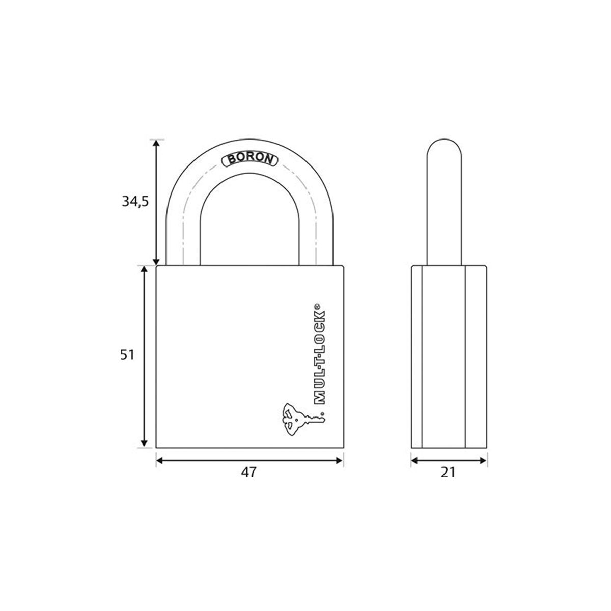 47mm Padlock with 8mm Boron Shackle