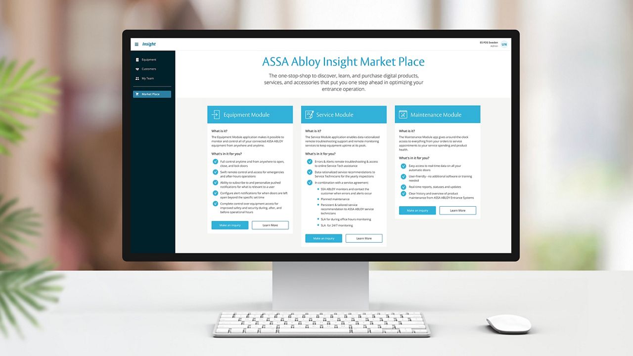 ASSA ABLOY Insight market place screen on desktopd
