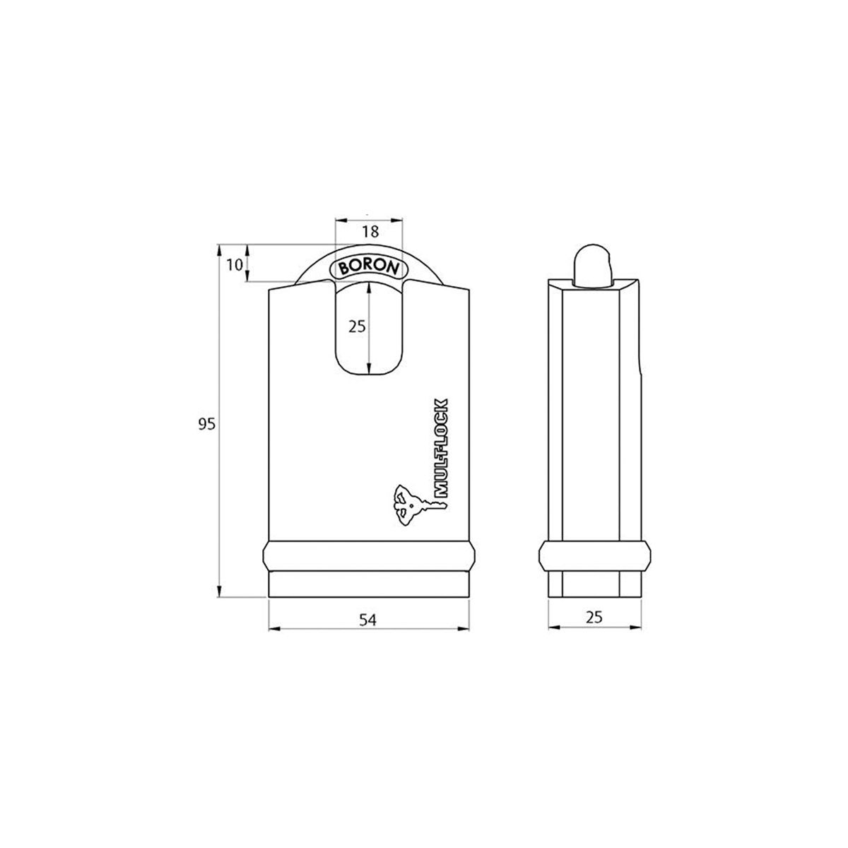 54mm Padlock with 10mm protected hardened boron shackle