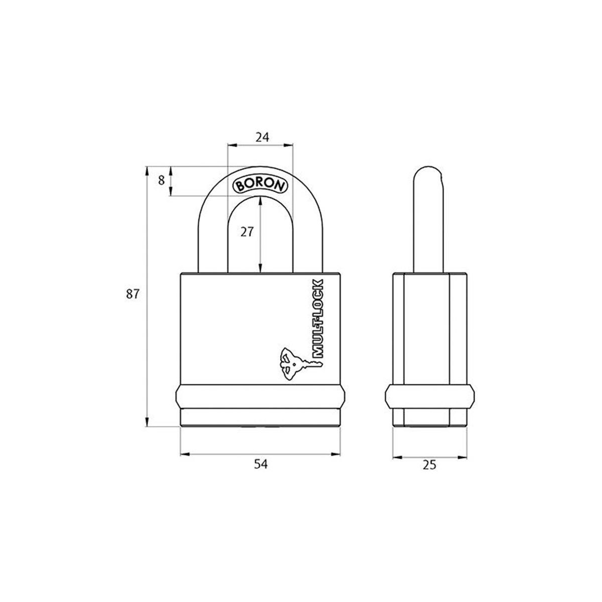Image: 54mm Padlock with 8mm hardened boron shackle
