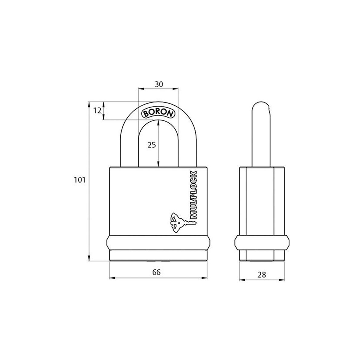 Image: 66mm Padlock with 12mm hardened boron shackle