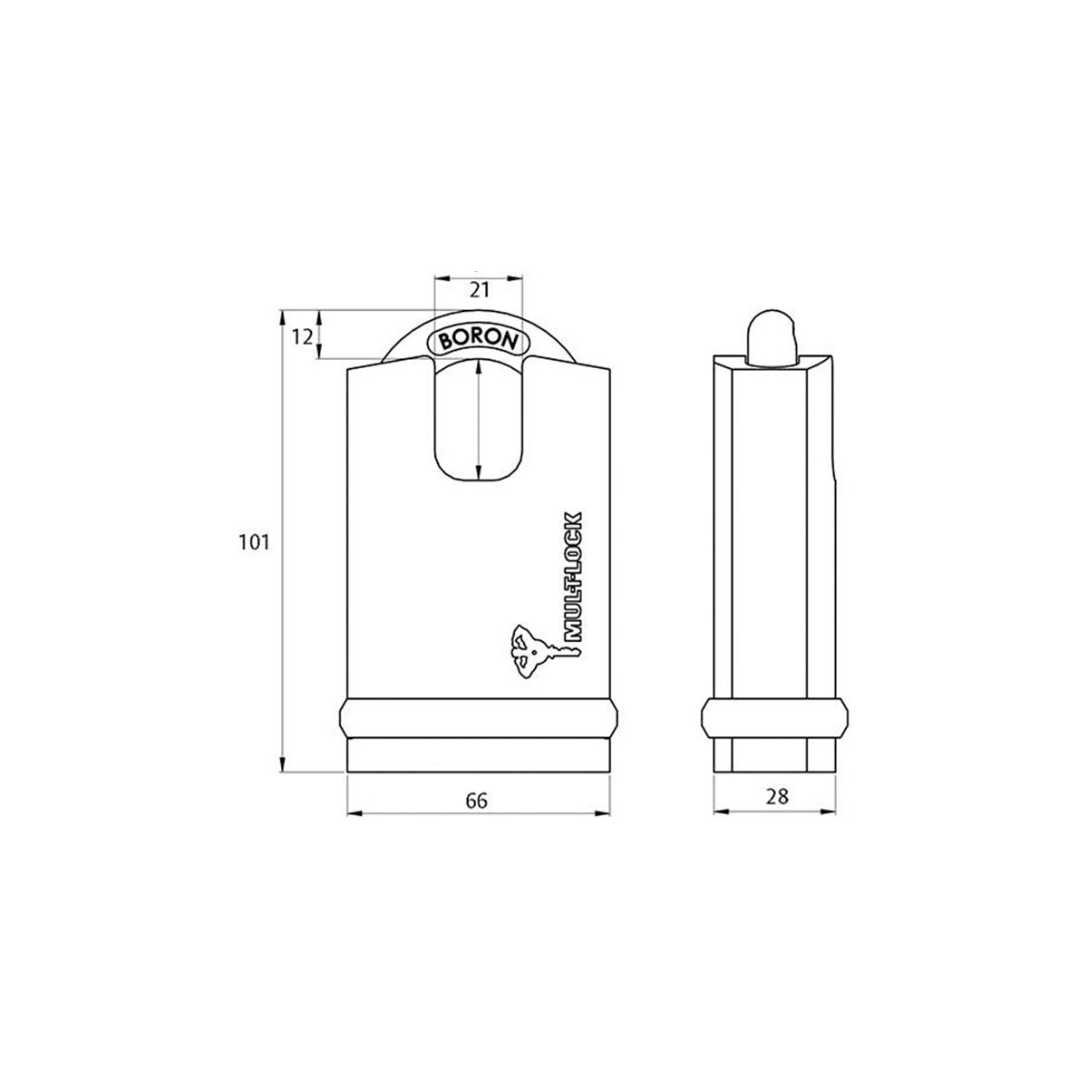 Image: 66mm Padlock with 12mm protected hardened boron shackle