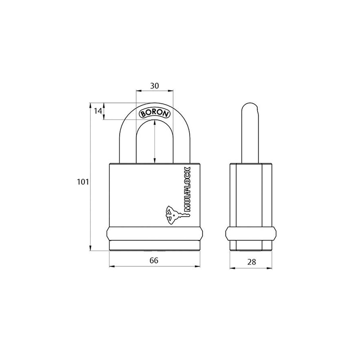 Image: 66mm Padlock with 14mm hardened boron shackle