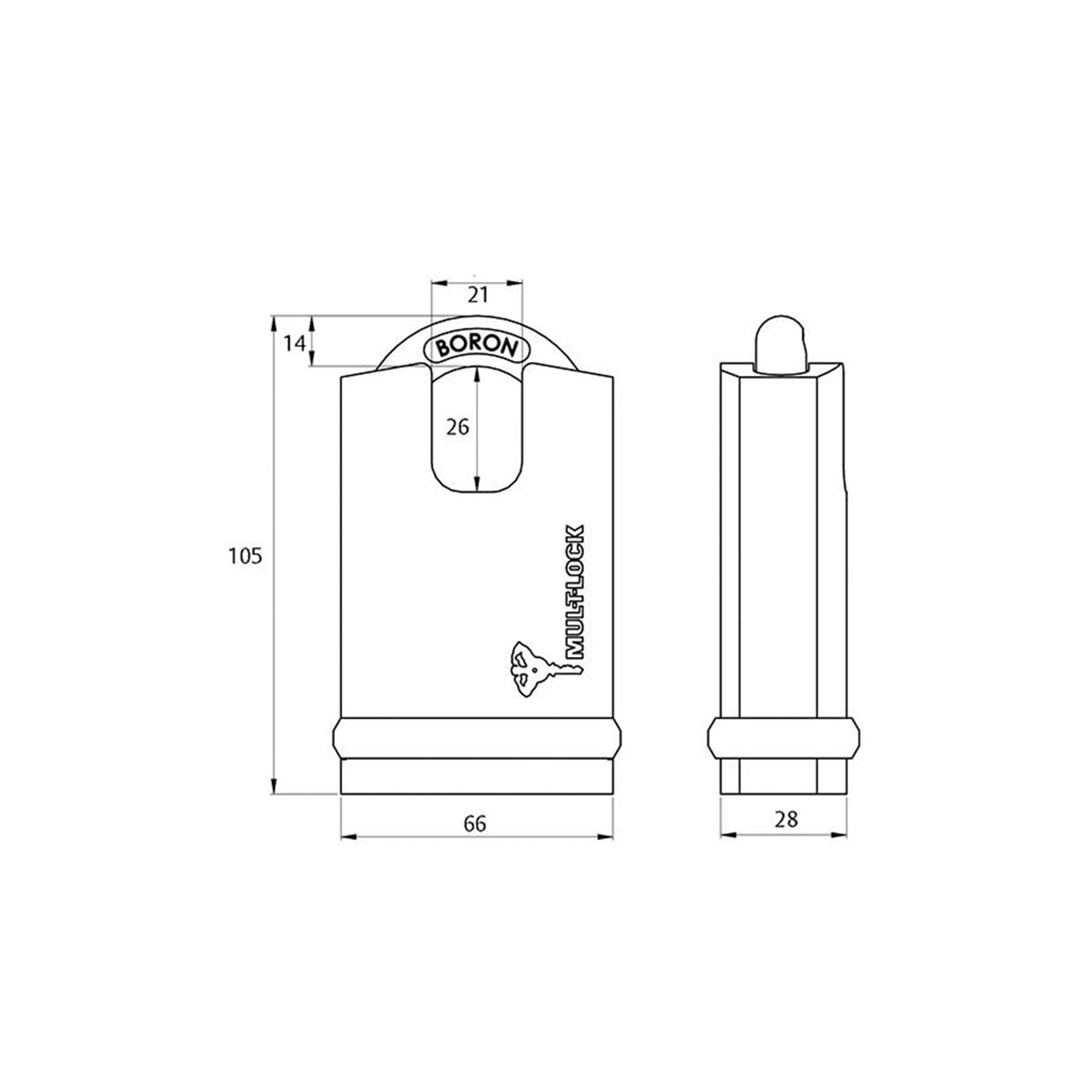 66mm Padlock with 14mm protected hardened boron shackle