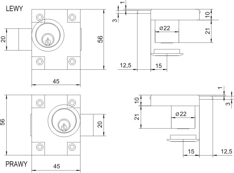 Image: Zamek meblowy ZMB2 rysunek
