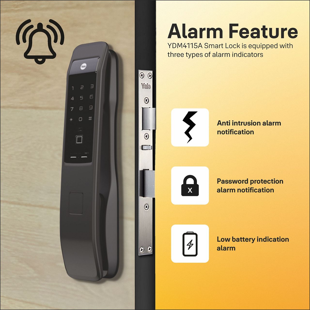 This all-new Push Pull Smart Lock YMI70A allows you to open door in various ways, so you can enjoy the access option either via fingerprint scan, personalized PIN code, RFID key tag or simply via Yale Home App.