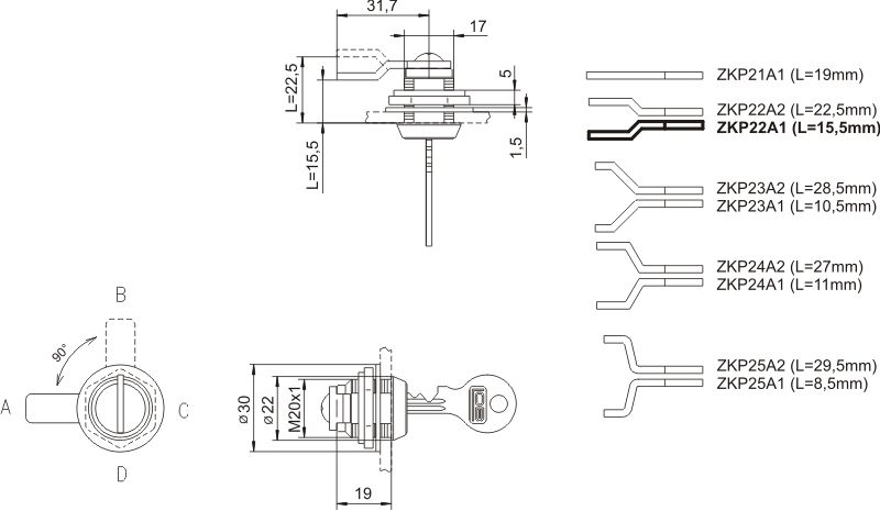 Image: Zamek kasetowy ZKP2 rysunek