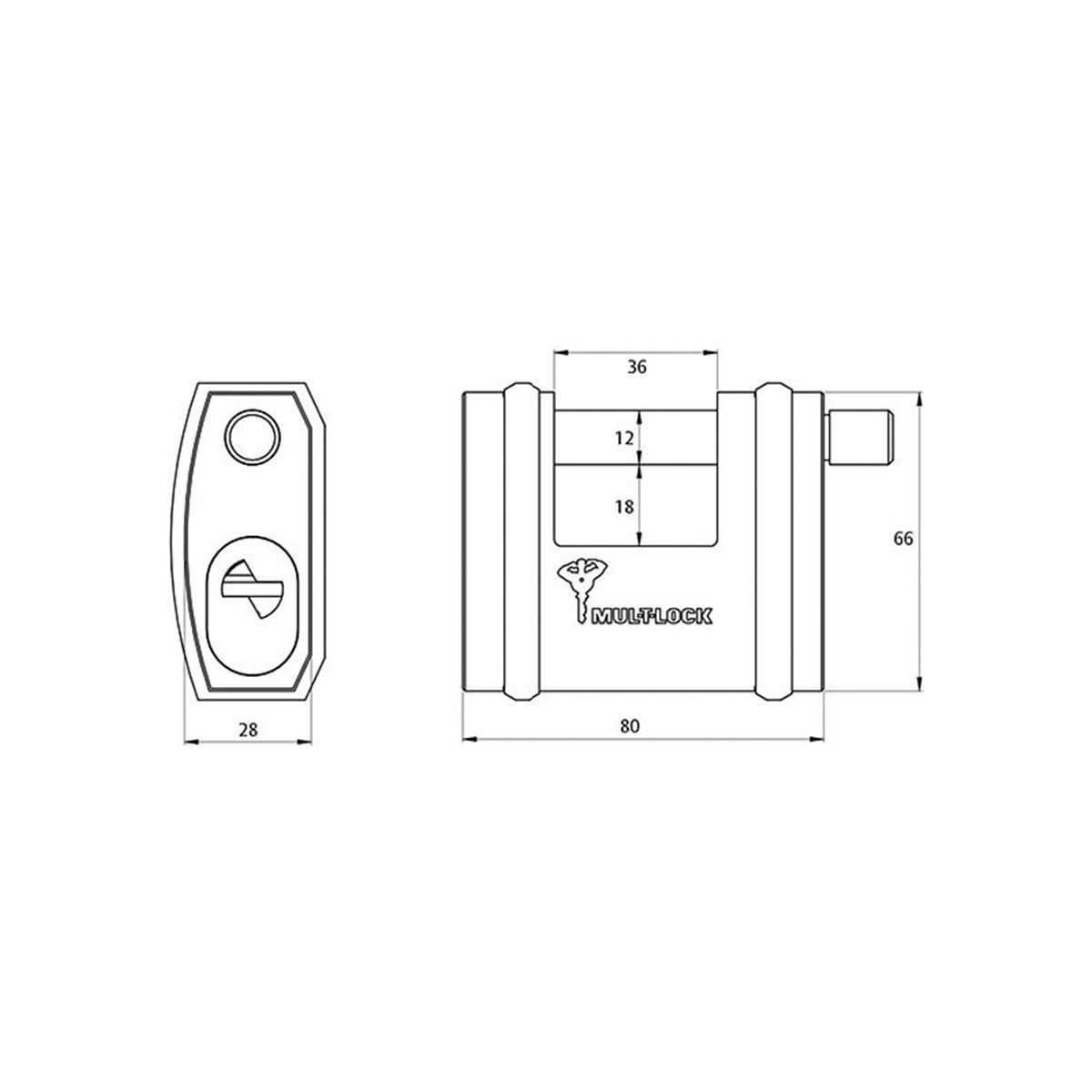 Image: 80mm Sliding Bolt Padlock with 12mm hardened boron shackle