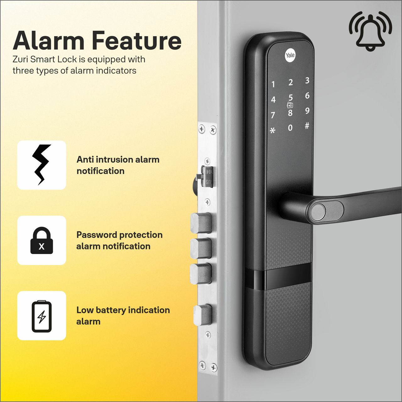 Yale Zuri is more than just a smart lock—it’s peace of mind, redefined. Designed with built-in Bluetooth, it seamlessly connects to the Yale Home App, giving you complete control over your door, no matter where you are.