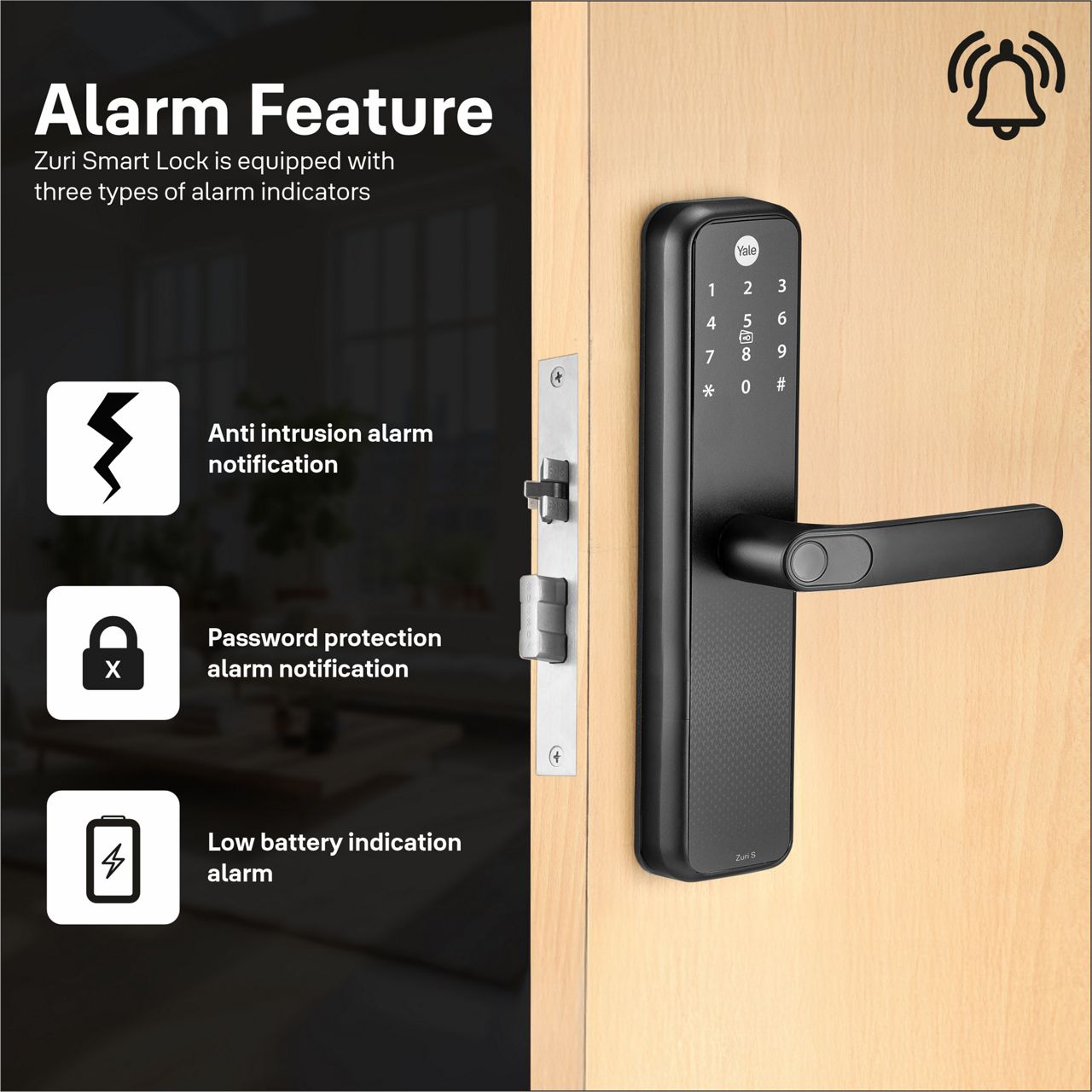 Designed for every home and every lifestyle, Zuri S offers multiple ways to unlock: Fingerprint, PIN code, RFID key tag, or a mechanical key override, so everyone in the family can use it their way.