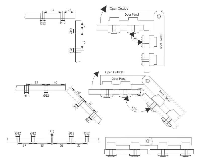 Image: 91e25-enox-square-rod-type-shower-hinges-cutout-esh-1602.jpg