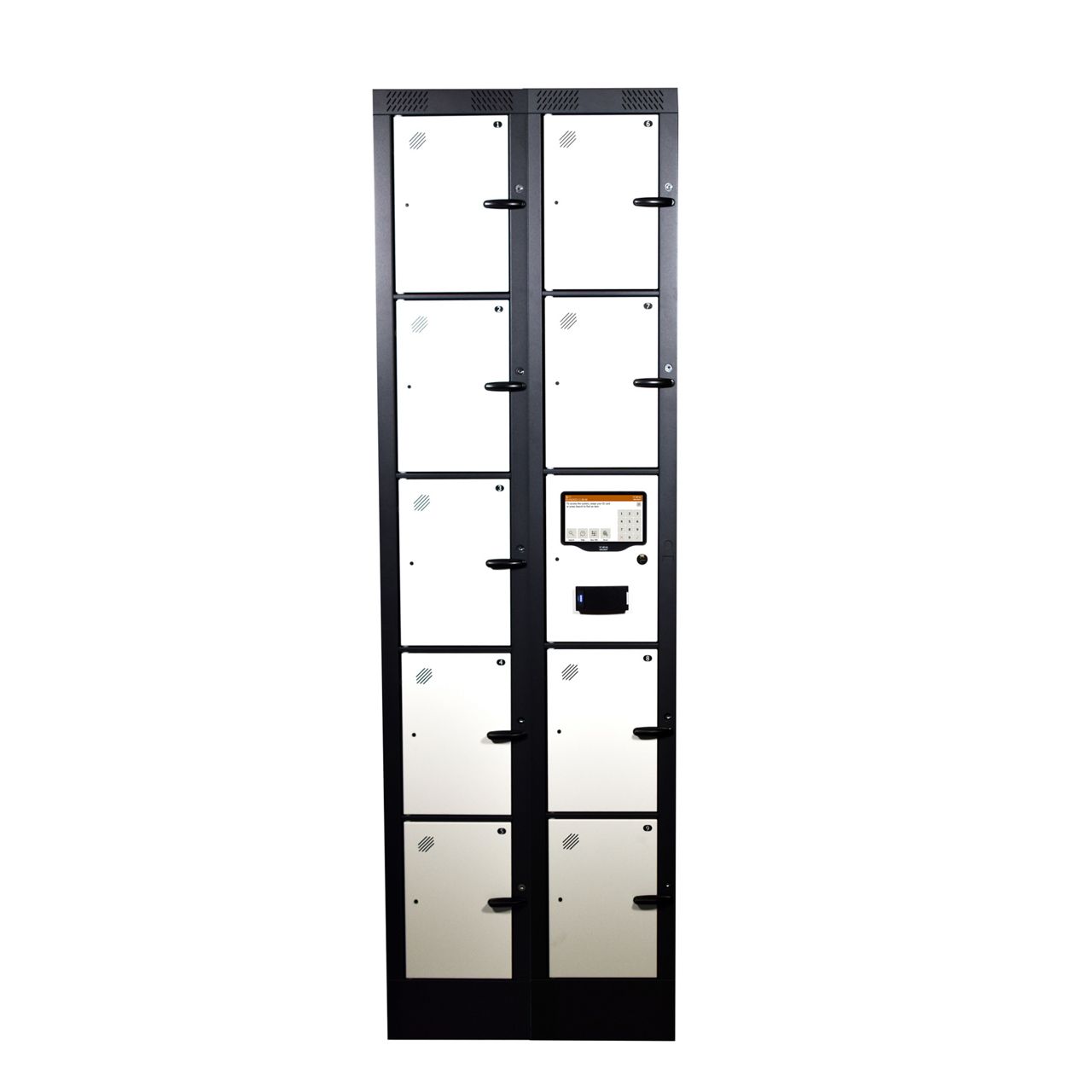 Traka 9-way personell locker provides temporary storage and charging for valuables