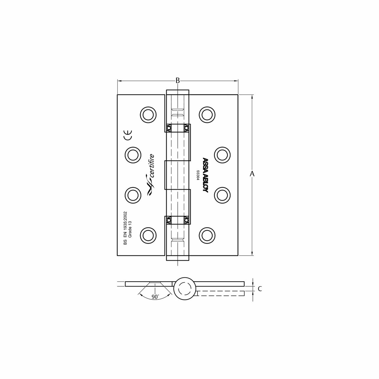 Image: ASSA ABLOY AAH303 stainless steel fire-rated hinge