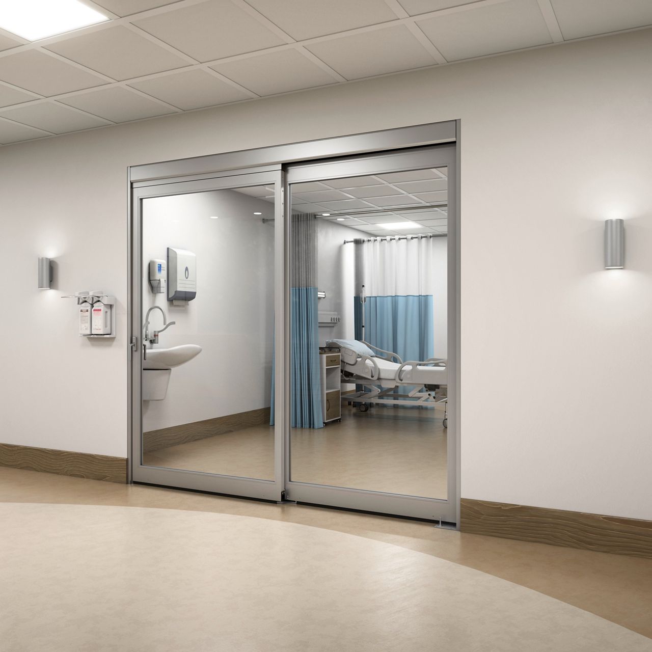 The ASSA ABLOY VersaMax FGI door closed in hopspital hallway.