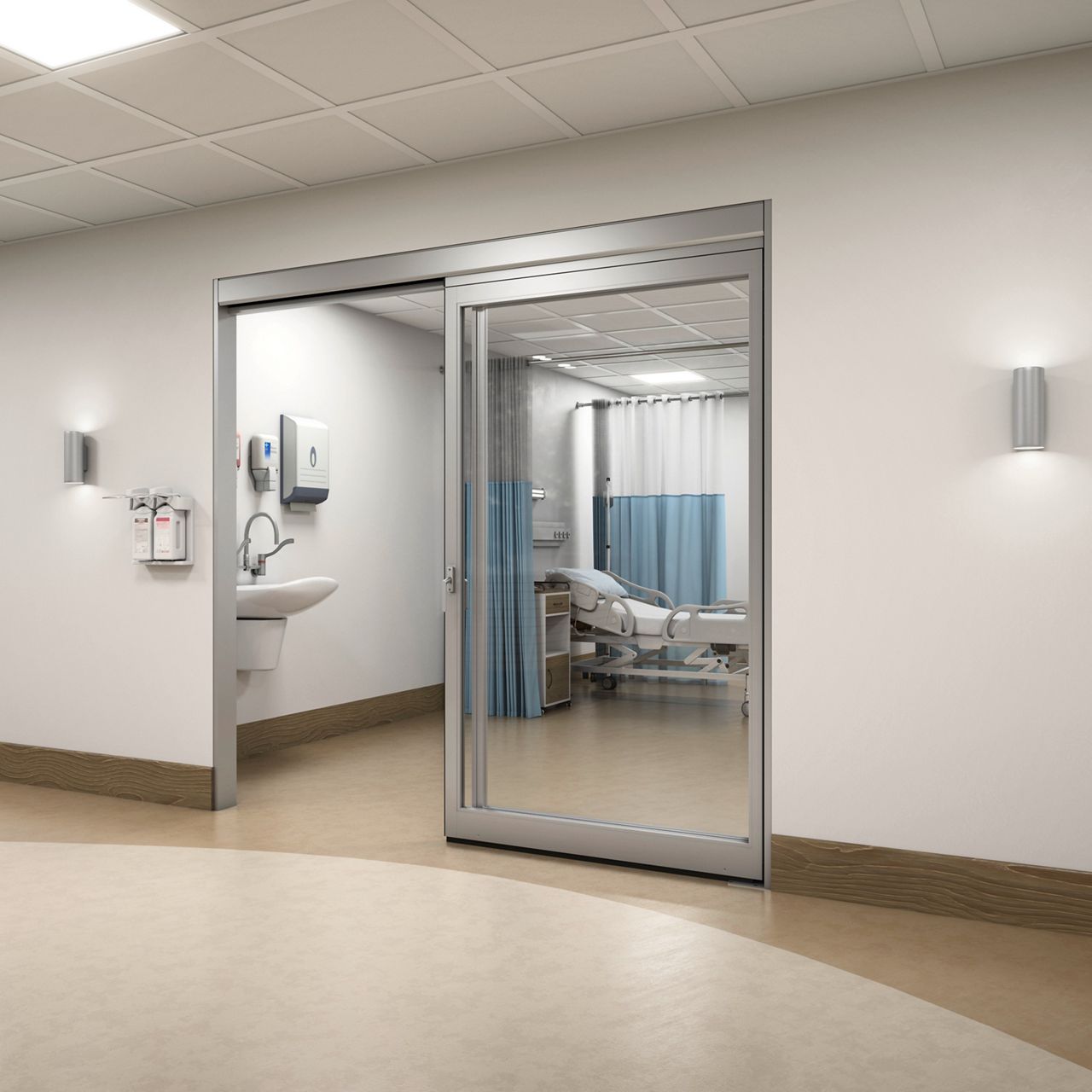 The ASSA ABLOY VersaMax FGI door open in hopspital hallway.