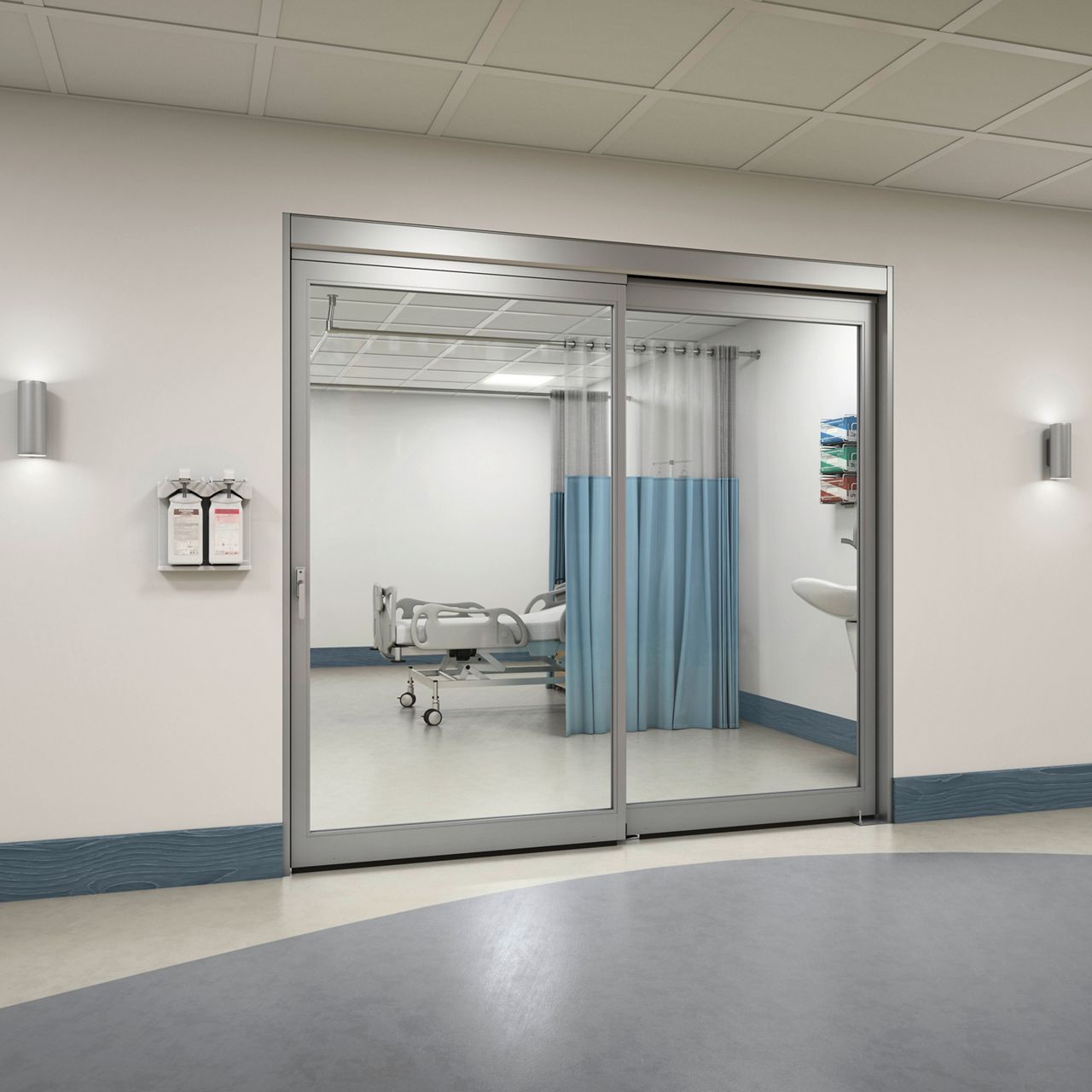 The ASSA ABLOY VersaMax FGI door closed in hopspital hallway.