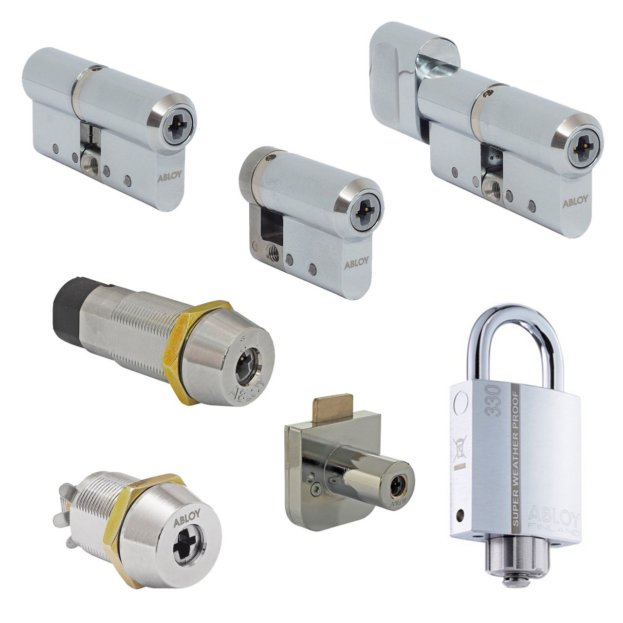 Wide range of cylinders including padlocks, cam locks and furniture locks