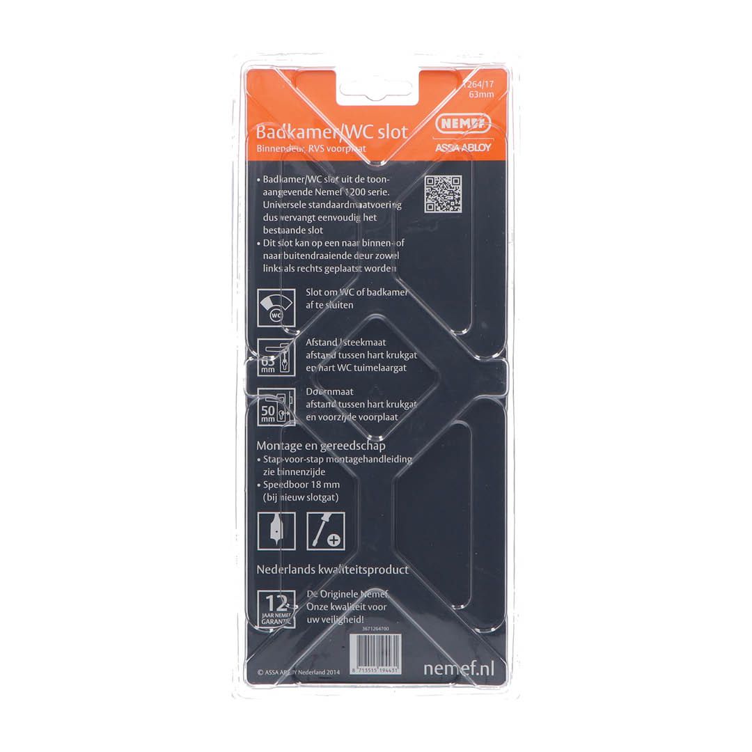 Nemef badkamer/WC slot 1264/17 63mm met RVS voorplaat