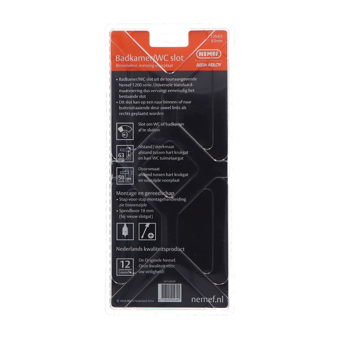 Image: Nemef badkamer/WC slot 1264/5 63mm met messing voorplaat