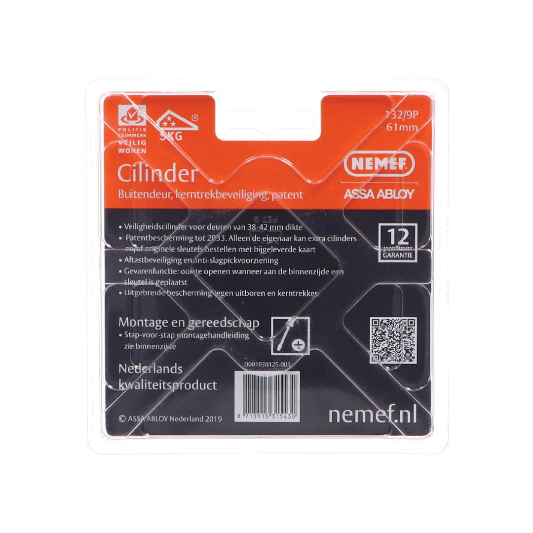 Nemef veiligheidscilinder 132/9P met patent