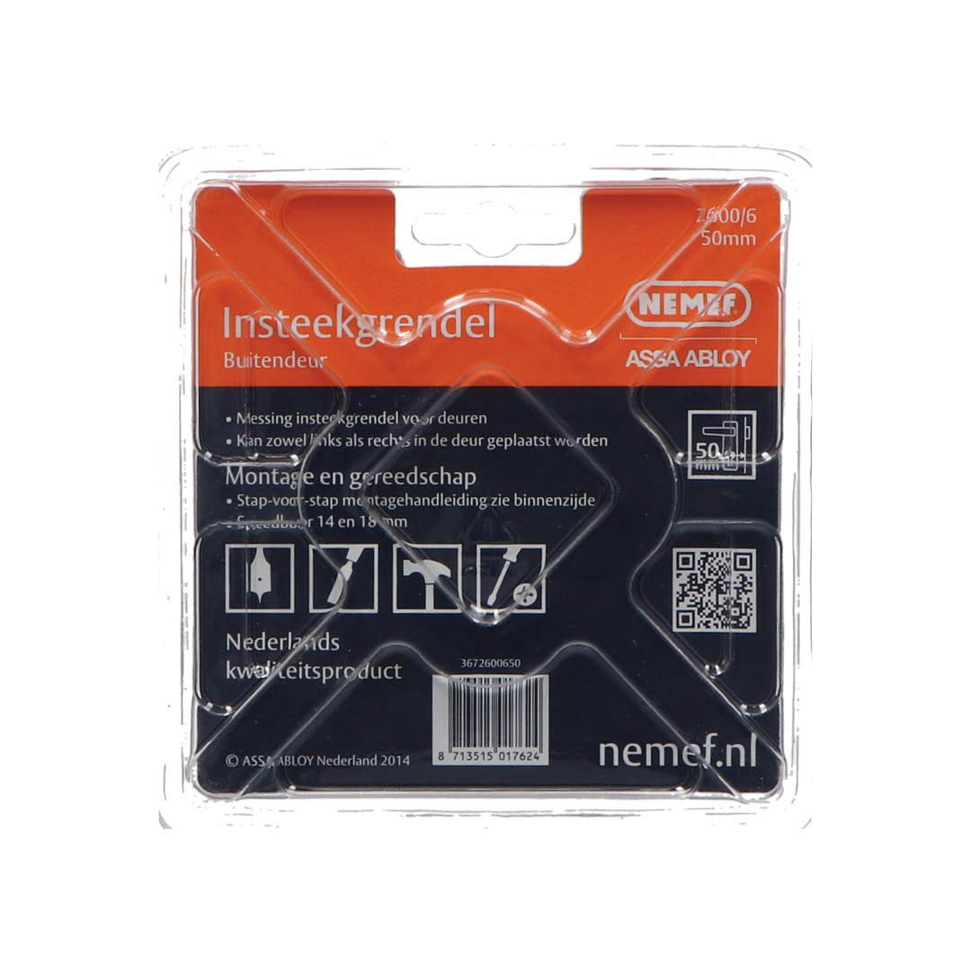 Nemef insteekgrendel messing 2600/6-50mm