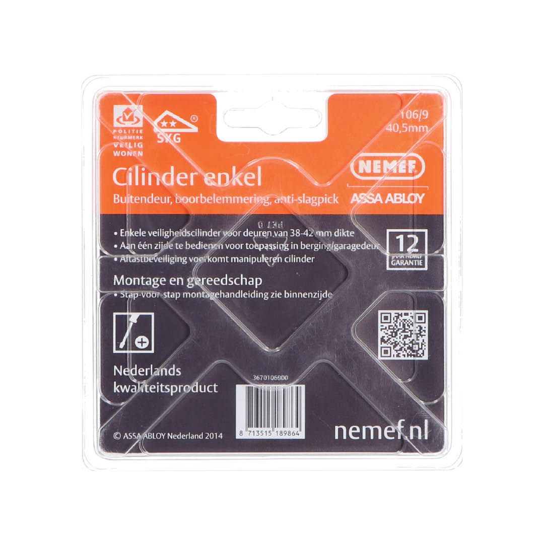 Nemef enkele veiligheidscilinder 106/9 SKG**