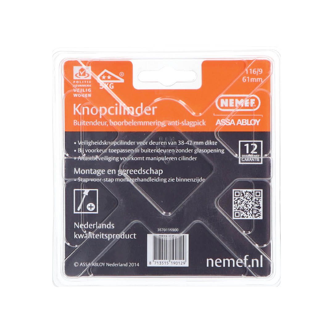 Nemef veiligheidsknopcilinder 116/9 SKG**