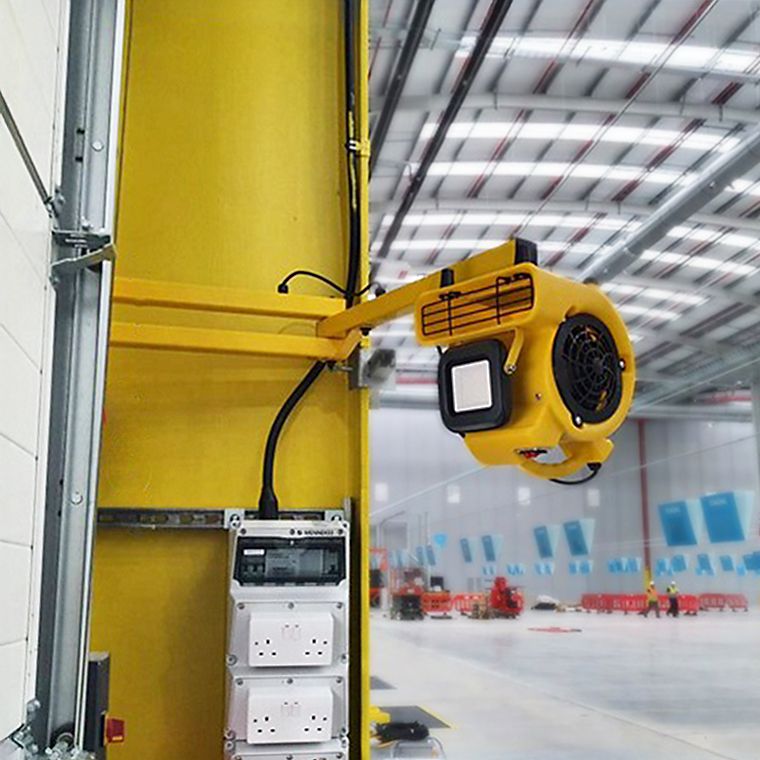 Image: A yellow fan light in a docking area. 