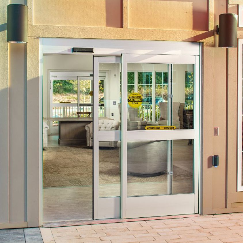 An automatic sliding door makes a building more accessible for people with disabilities