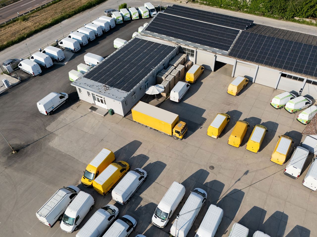 Aerial view of vehicle fleet