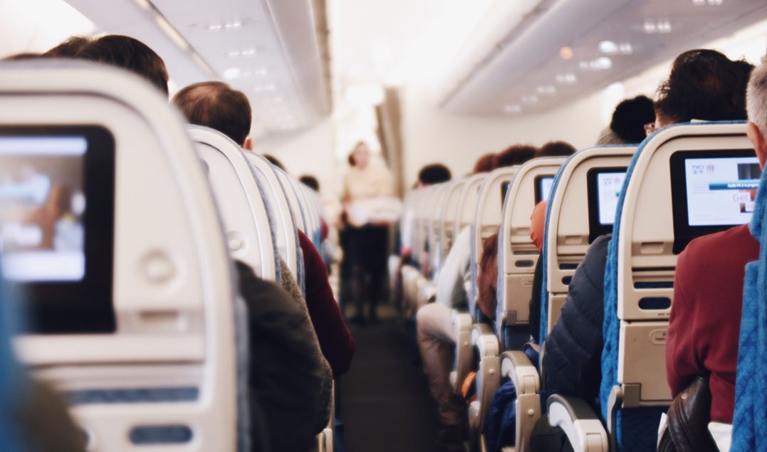 The aisle of an airplane.