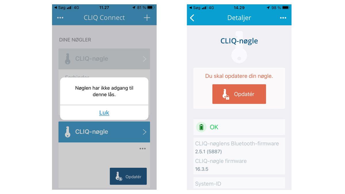 Screenshots fra CLIQ Connect
