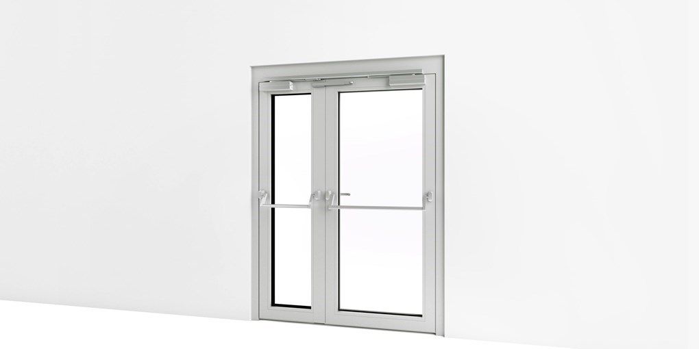 Image: Double porte extérieure d'évacuation avec barre panique - arrière