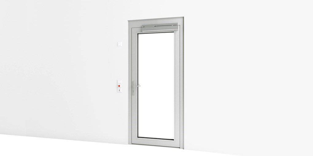 Gecontroleerde zelfsluitende toegangsdeur met vluchtfunctie voor kinderopvang - voorkant