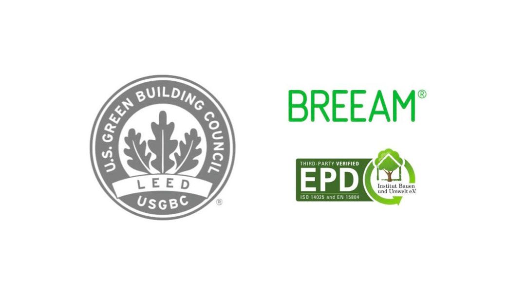 Logotipos de LEED, BREEAM y EPD.
