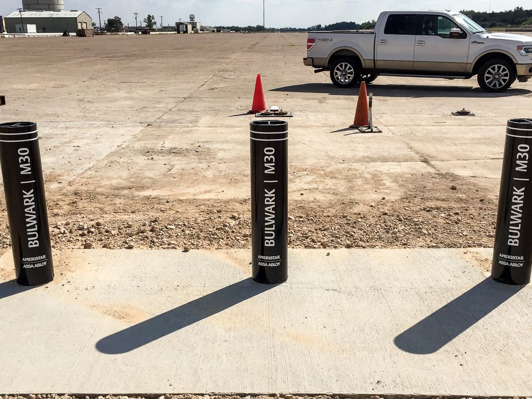 Bulwark shallow mount bollard array of 3