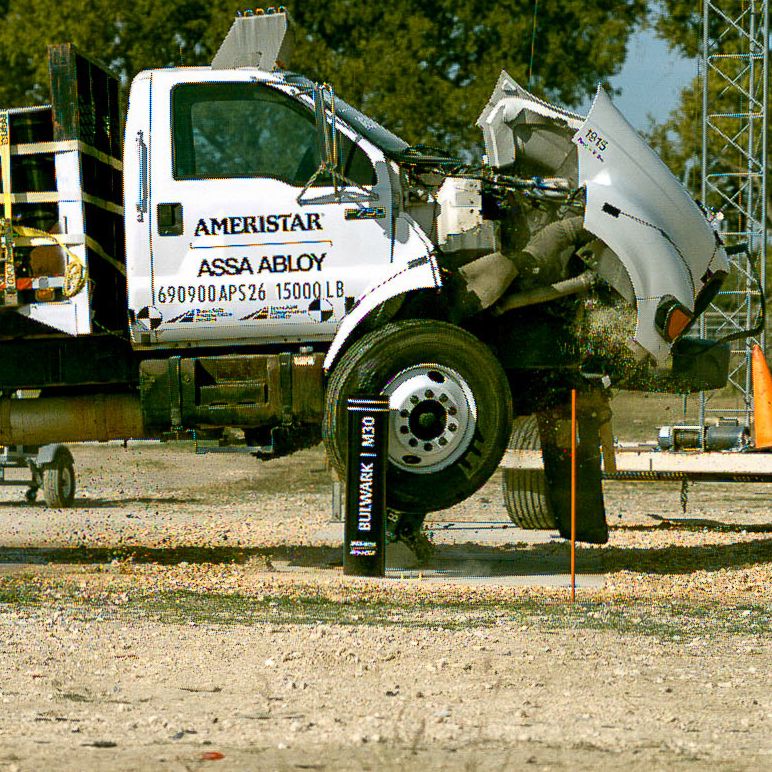 Bulwark shallow mount bollard crash test