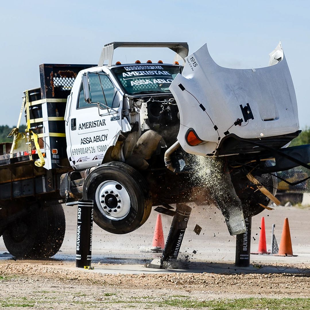 Bulwark shallow mount bollard crash test