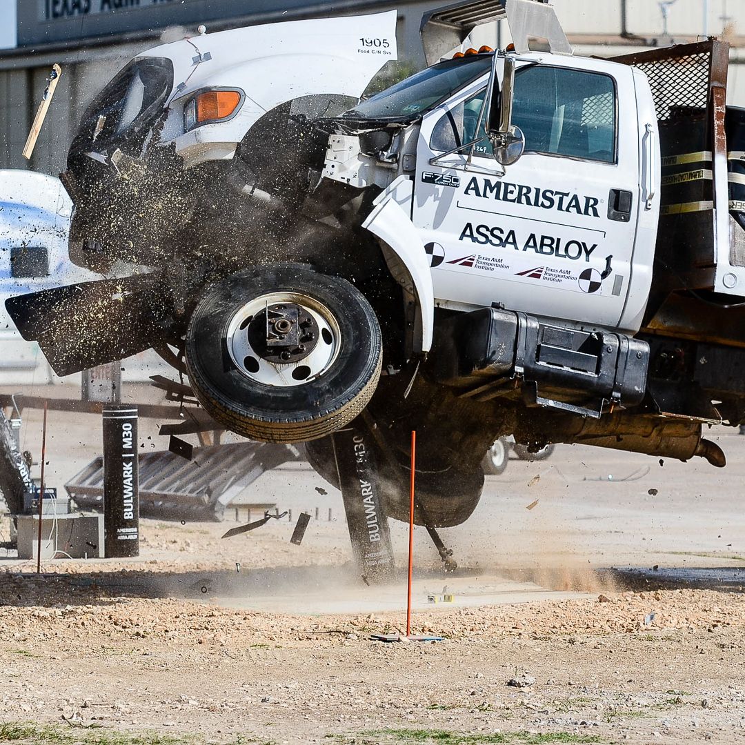 Bulwark shallow mount bollard crash test