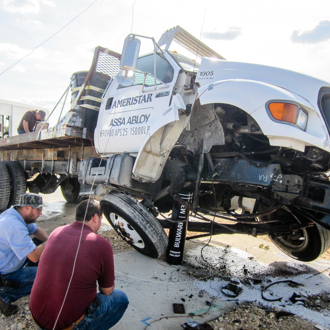 Bulwark shallow mount bollard crash test