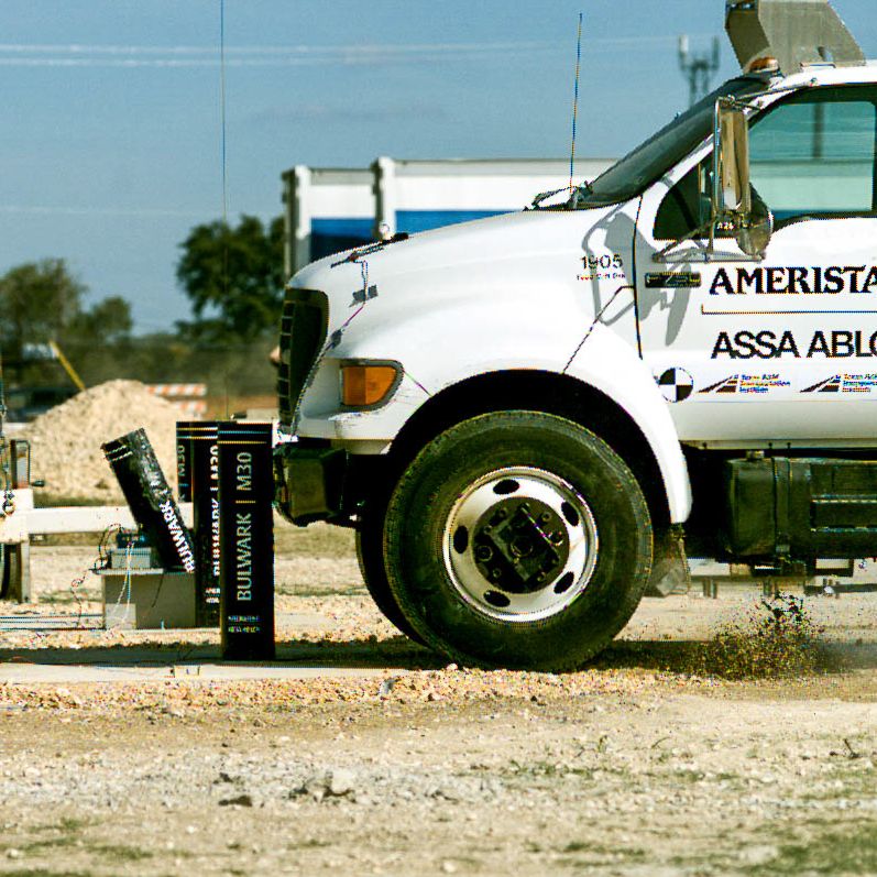 Bulwark shallow mount bollard crash test